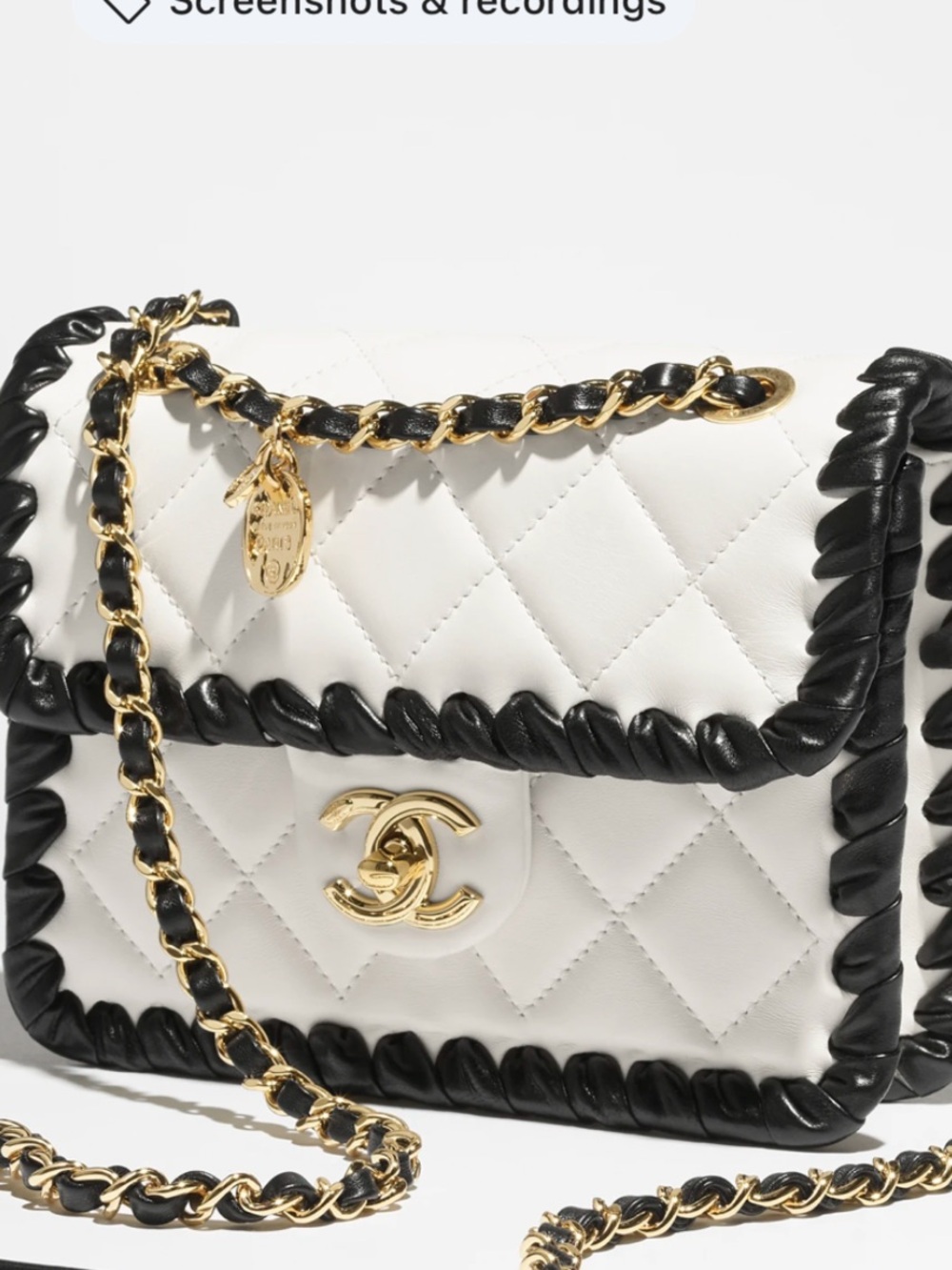 CHANEL Lambskin White & Black Mini Flap Bag with Gold Hardware
